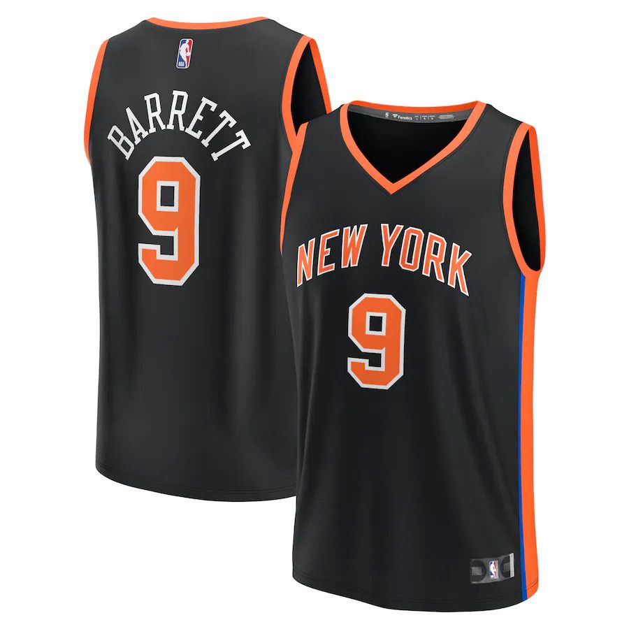 Men New York Knicks #9 RJ Barrett Fanatics Branded Black City Edition 2022-23 Fastbreak NBA Jersey->new york knicks->NBA Jersey